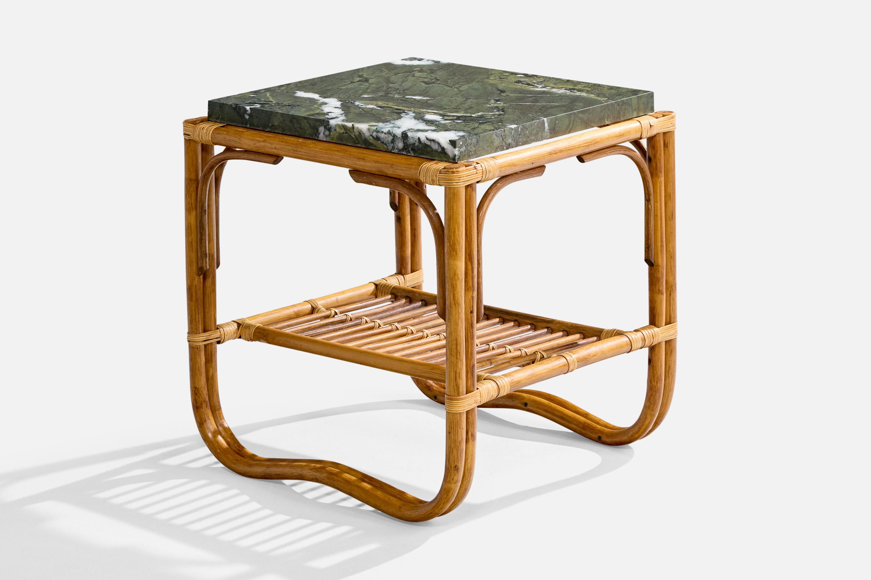 Amerikanische Designerin, Beistelltische, Bambus, Rattan, Marmor, USA, 1950er Jahre (amerikanisch)