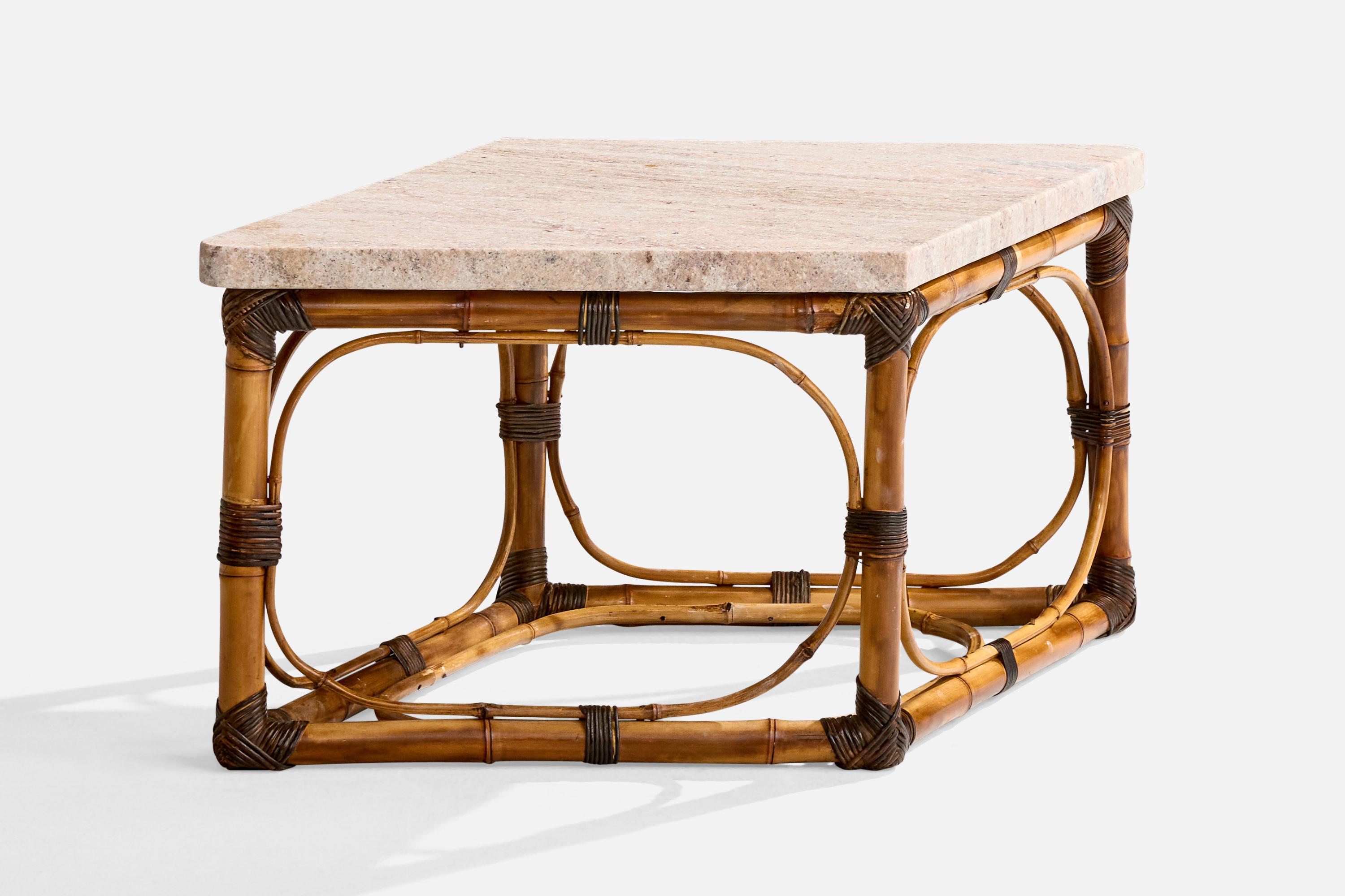 American Designer, Side Tables, Bamboo, Rattan, Marble, USA, 1950s In Good Condition For Sale In High Point, NC