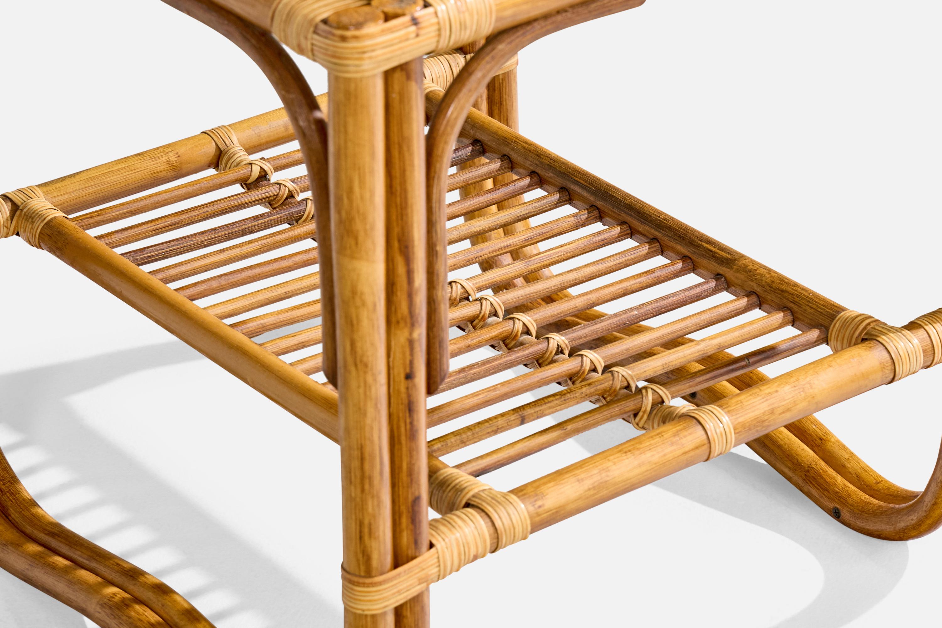 Amerikanische Designerin, Beistelltische, Bambus, Rattan, Marmor, USA, 1950er Jahre 3