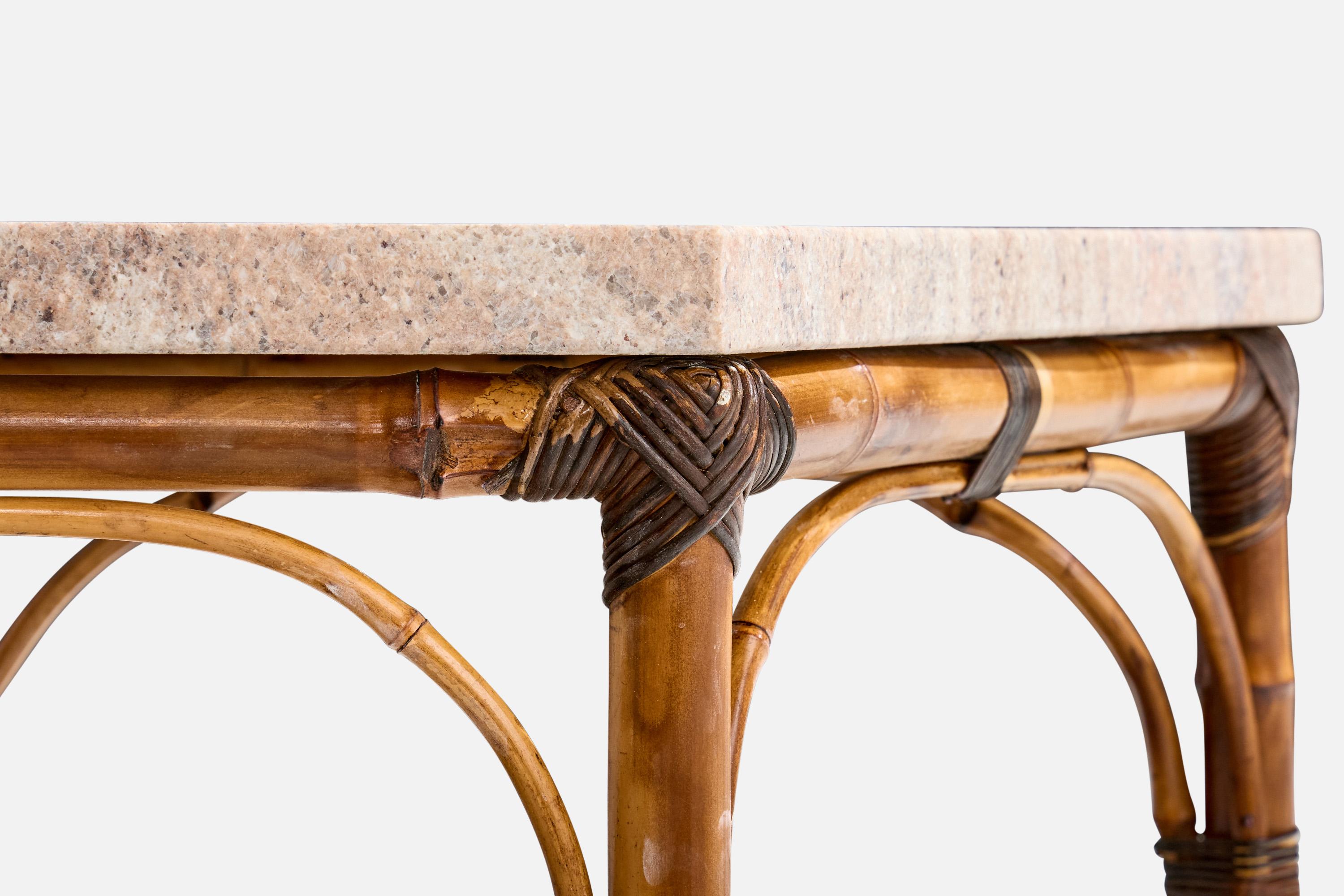 American Designer, Side Tables, Bamboo, Rattan, Marble, USA, 1950s For Sale 4