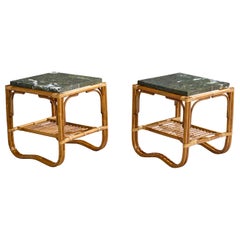 American Designer, Side Tables, Bamboo, Rattan, Marble, USA, 1950s
