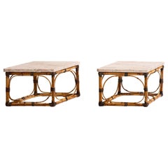 Vintage American Designer, Side Tables, Bamboo, Rattan, Marble, USA, 1950s
