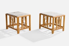 American Designer, Side Tables, Bamboo, Rattan, Marble, USA, 1960s