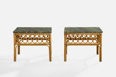 American Designer, Side Tables, Bamboo, Rattan, Marble, USA, 1960s