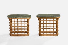 American Designer, Side Tables, Bamboo, Rattan, Marble, USA, 1960s