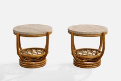 American Designer, Side Tables, Bamboo, Rattan, Marble, USA, 1960s