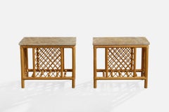 American Designer, Side Tables, Bamboo, Rattan, Marble, USA, 1960s
