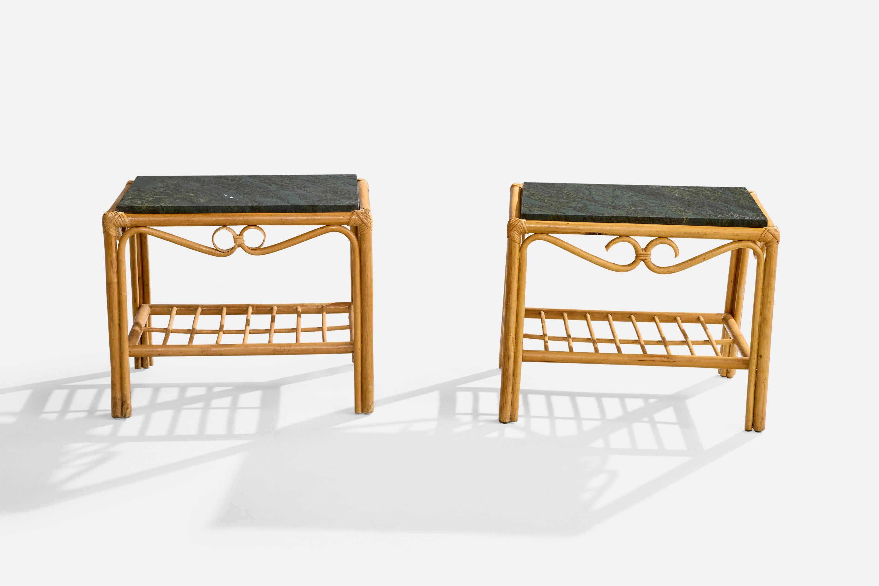 Amerikanische Designerin, Beistelltische, Bambus, Rattan, Marmor, USA, 1960er Jahre (Moderne der Mitte des Jahrhunderts) im Angebot
