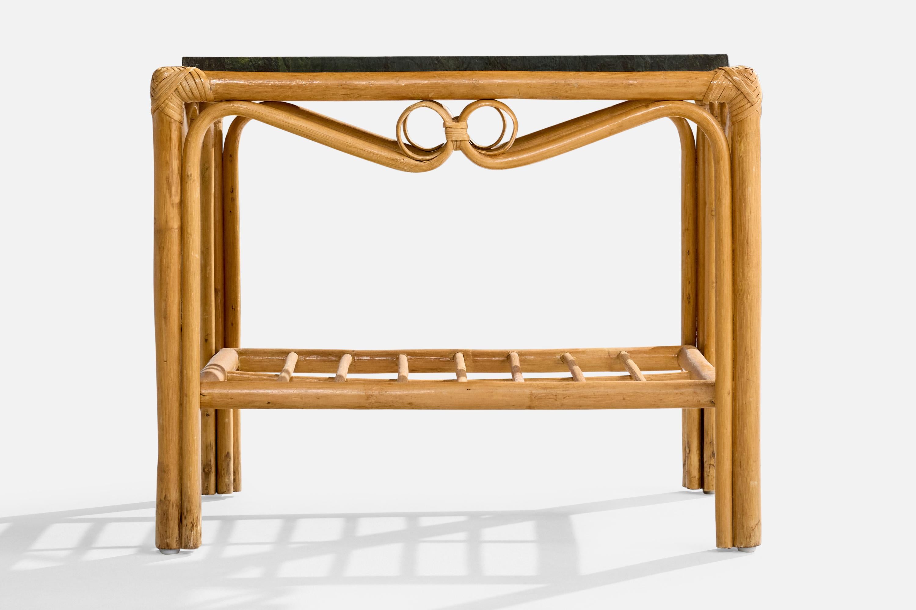 Amerikanische Designerin, Beistelltische, Bambus, Rattan, Marmor, USA, 1960er Jahre (Mitte des 20. Jahrhunderts) im Angebot