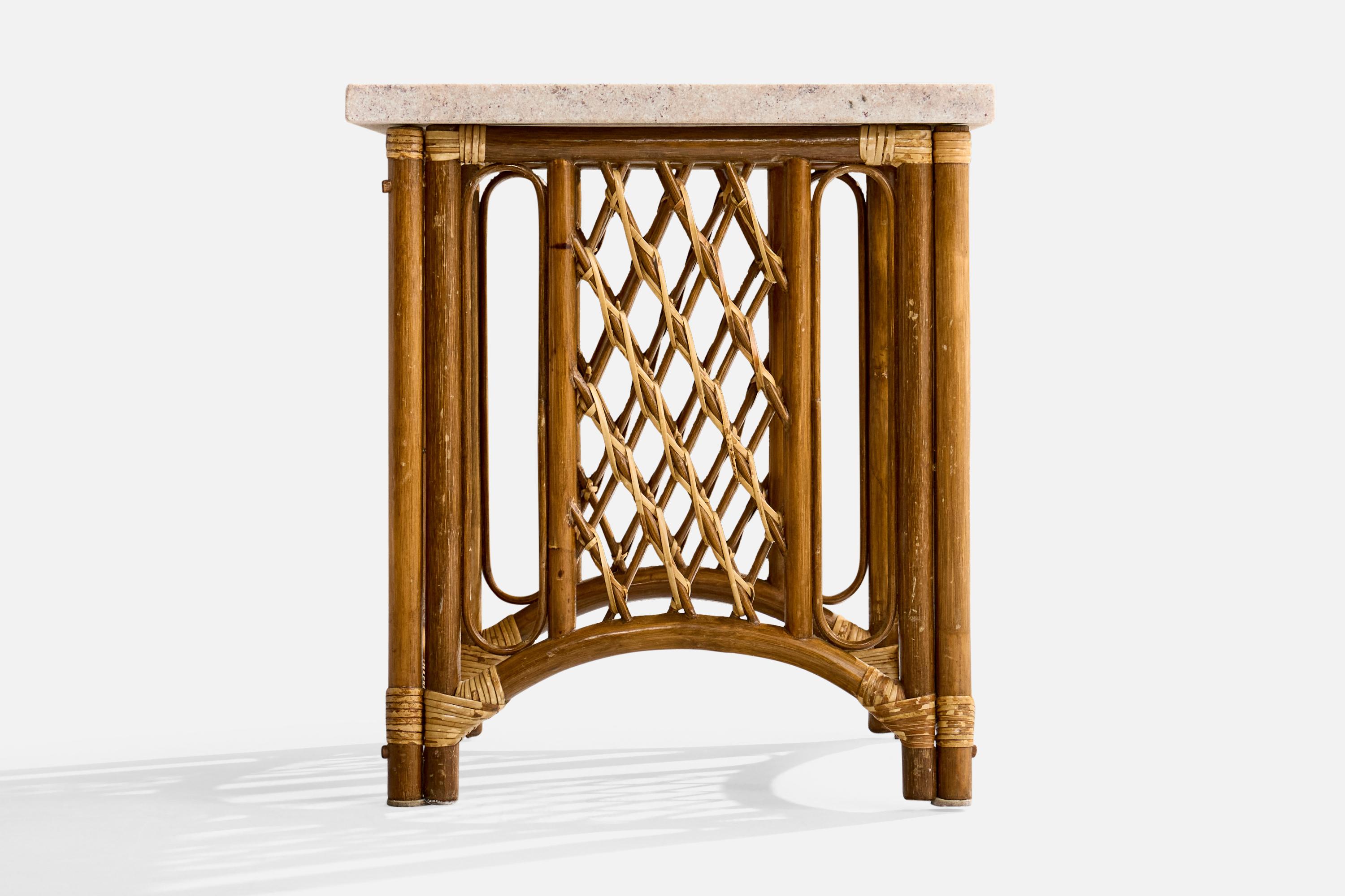 American Designer, Side Tables, Bamboo, Rattan, Marble, USA, 1960s For Sale 1