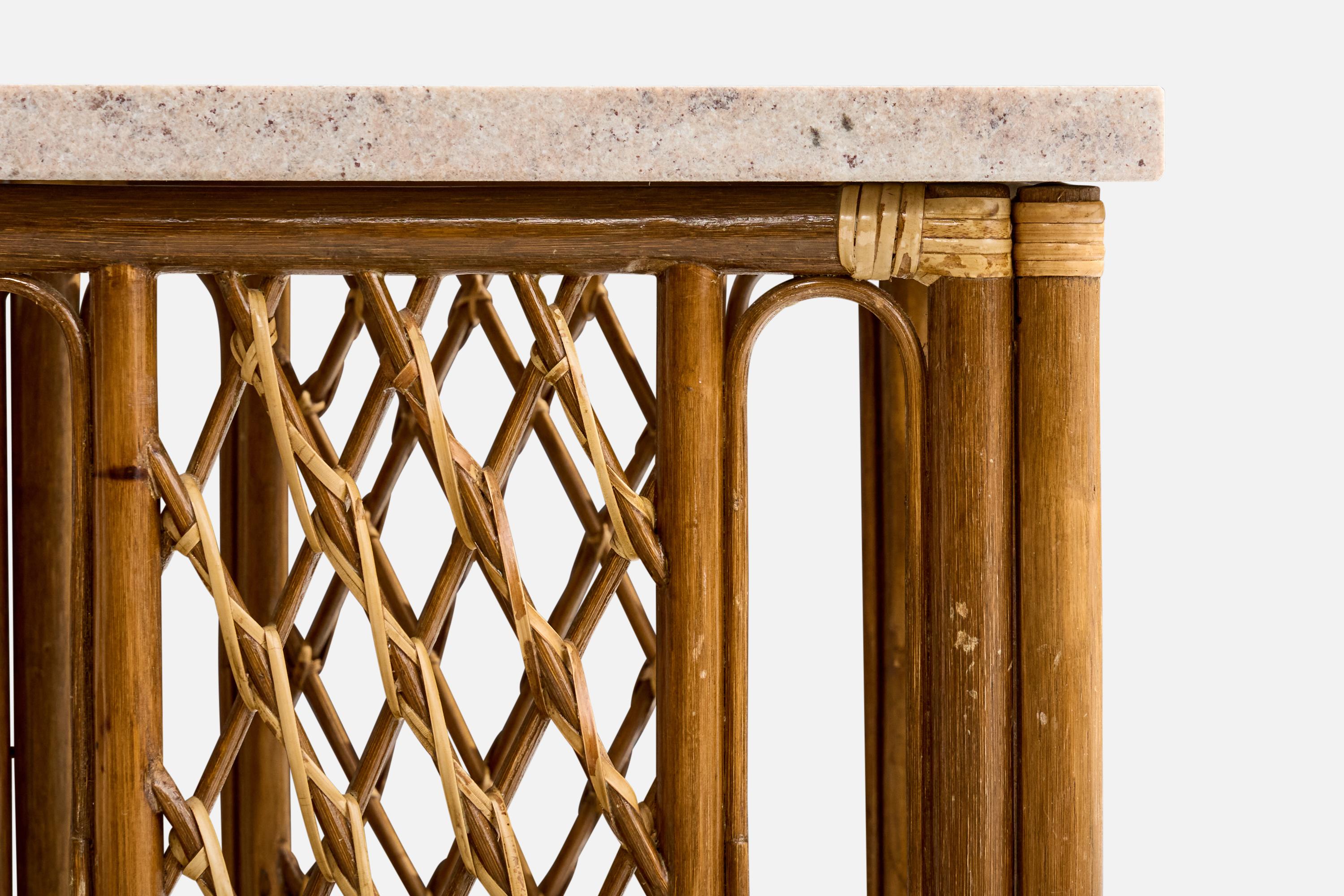 American Designer, Side Tables, Bamboo, Rattan, Marble, USA, 1960s For Sale 2