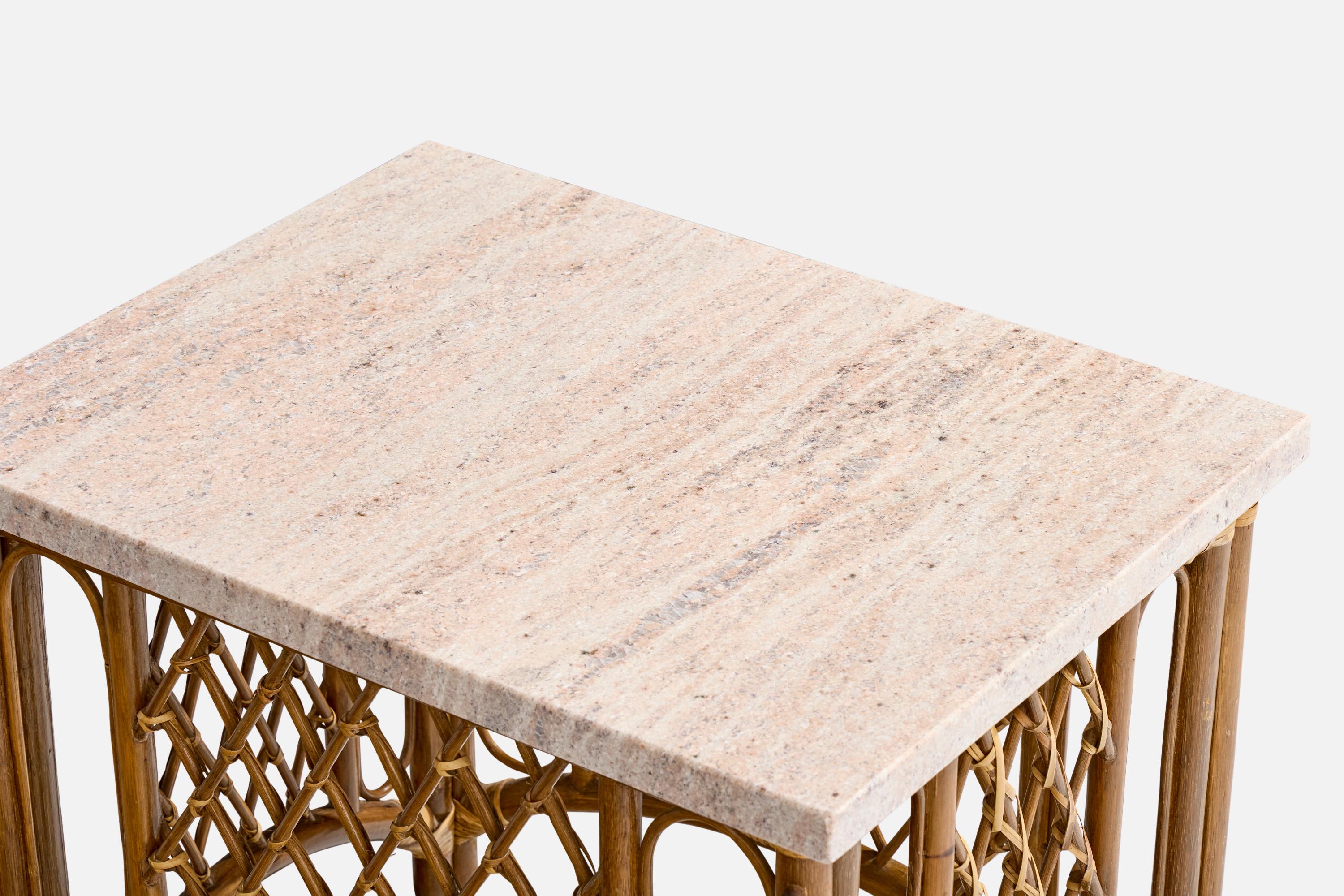 American Designer, Side Tables, Bamboo, Rattan, Marble, USA, 1960s For Sale 3