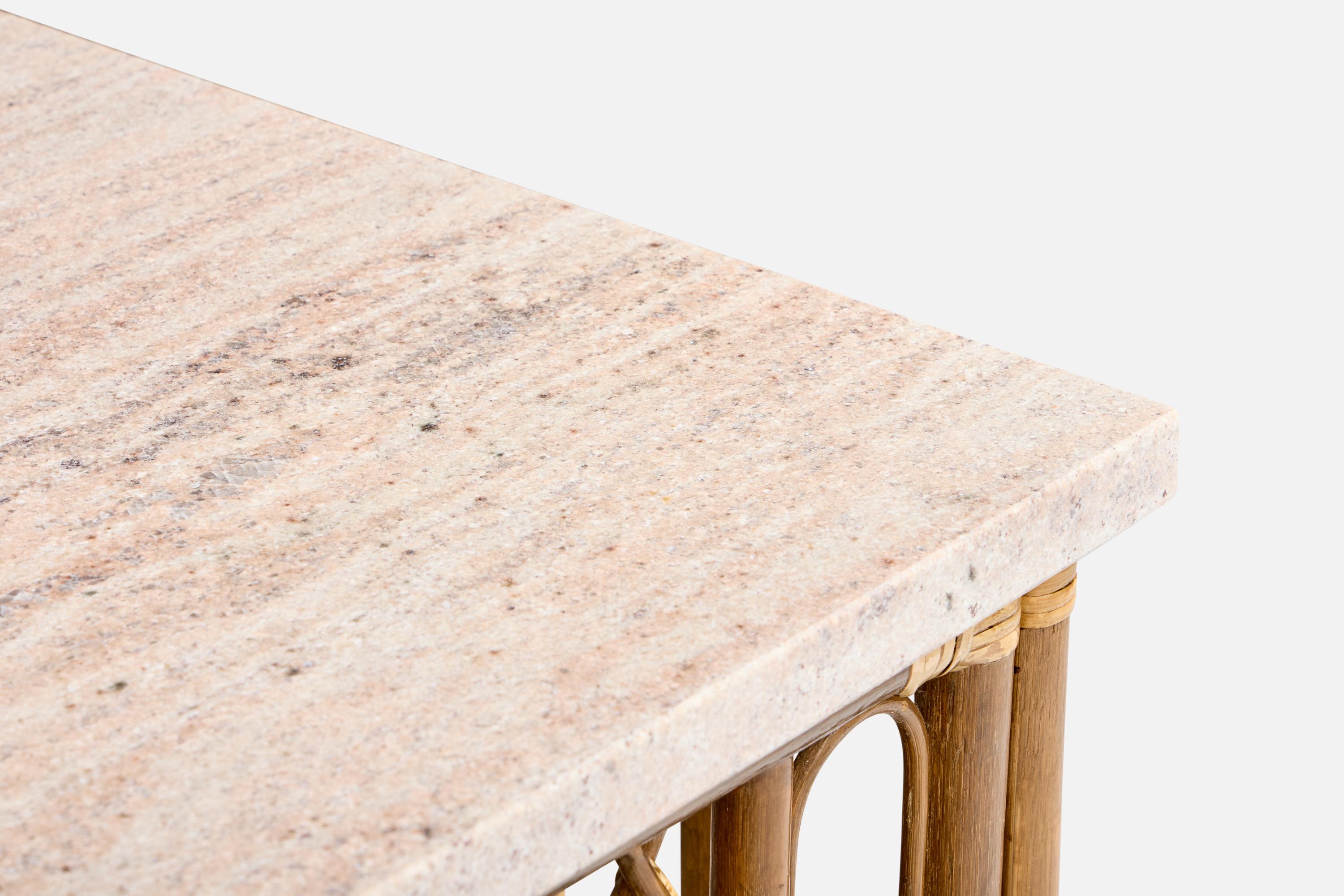 American Designer, Side Tables, Bamboo, Rattan, Marble, USA, 1960s For Sale 4