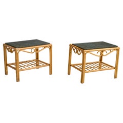 Vintage American Designer, Side Tables, Bamboo, Rattan, Marble, USA, 1960s