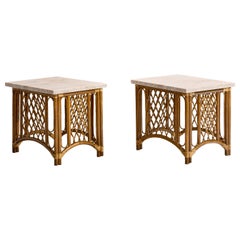Vintage American Designer, Side Tables, Bamboo, Rattan, Marble, USA, 1960s