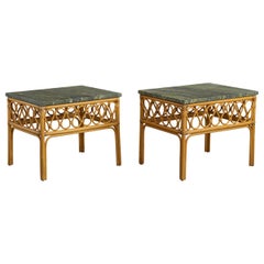 American Designer, Side Tables, Bamboo, Rattan, Marble, USA, 1960s