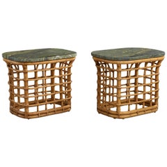 American Designer, Side Tables, Bamboo, Rattan, Marble, USA, 1960s