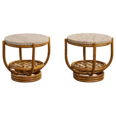 American Designer, Side Tables, Bamboo, Rattan, Marble, USA, 1960s