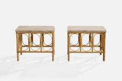 American Designer, Side Tables, Bamboo, Rattan, Marble, USA, 1970s