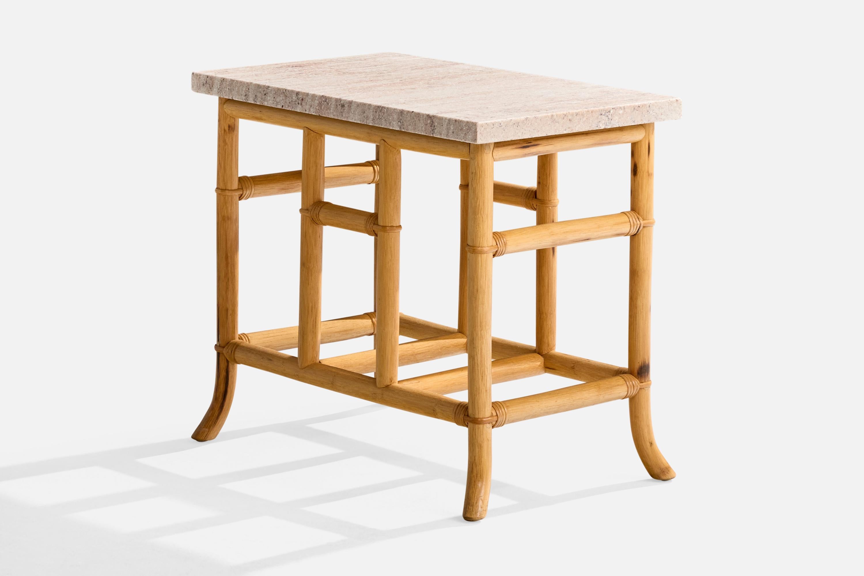 American Designer, Side Tables, Bamboo, Rattan, Marble, USA, 1970s In Good Condition For Sale In High Point, NC