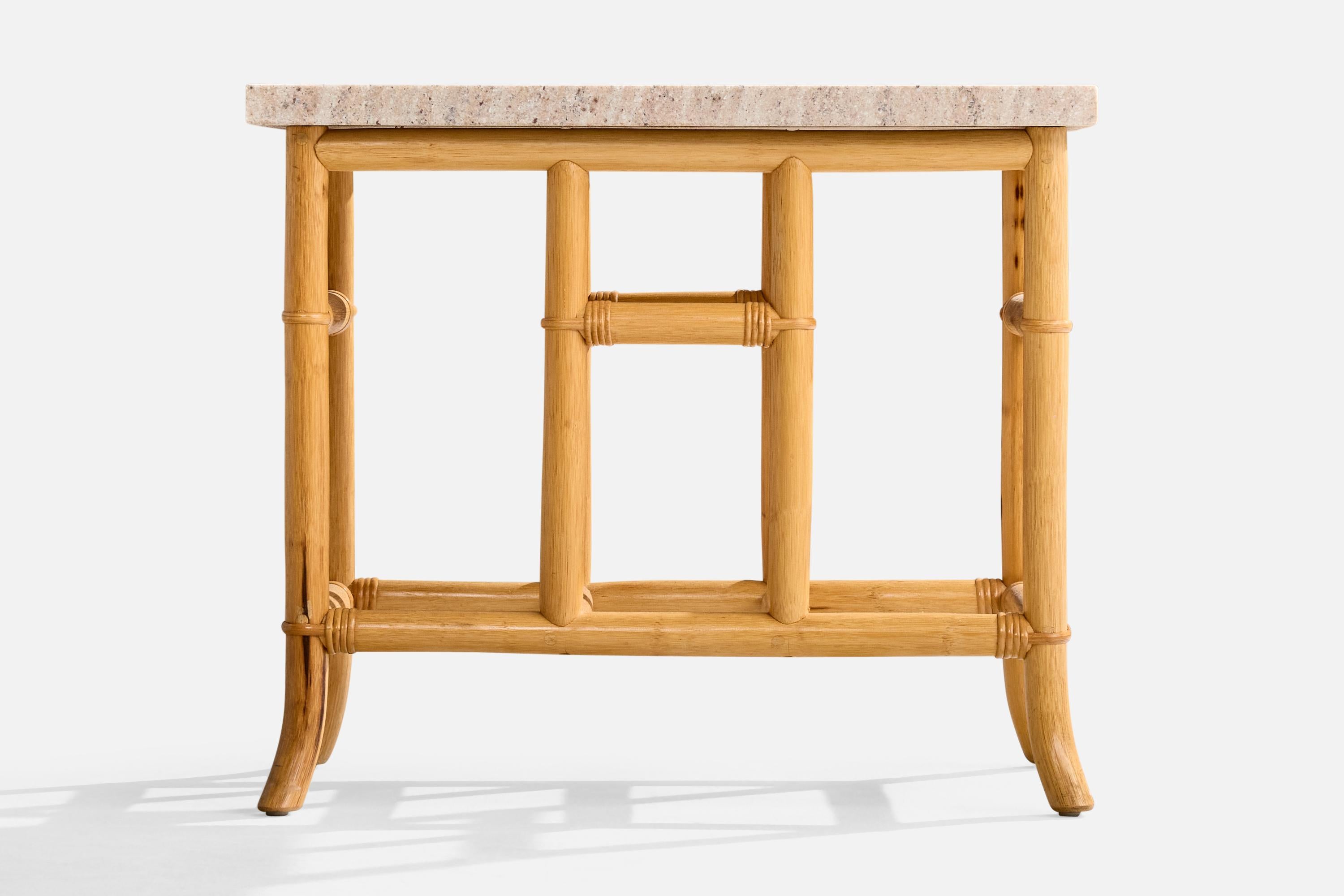 American Designer, Side Tables, Bamboo, Rattan, Marble, USA, 1970s For Sale 2