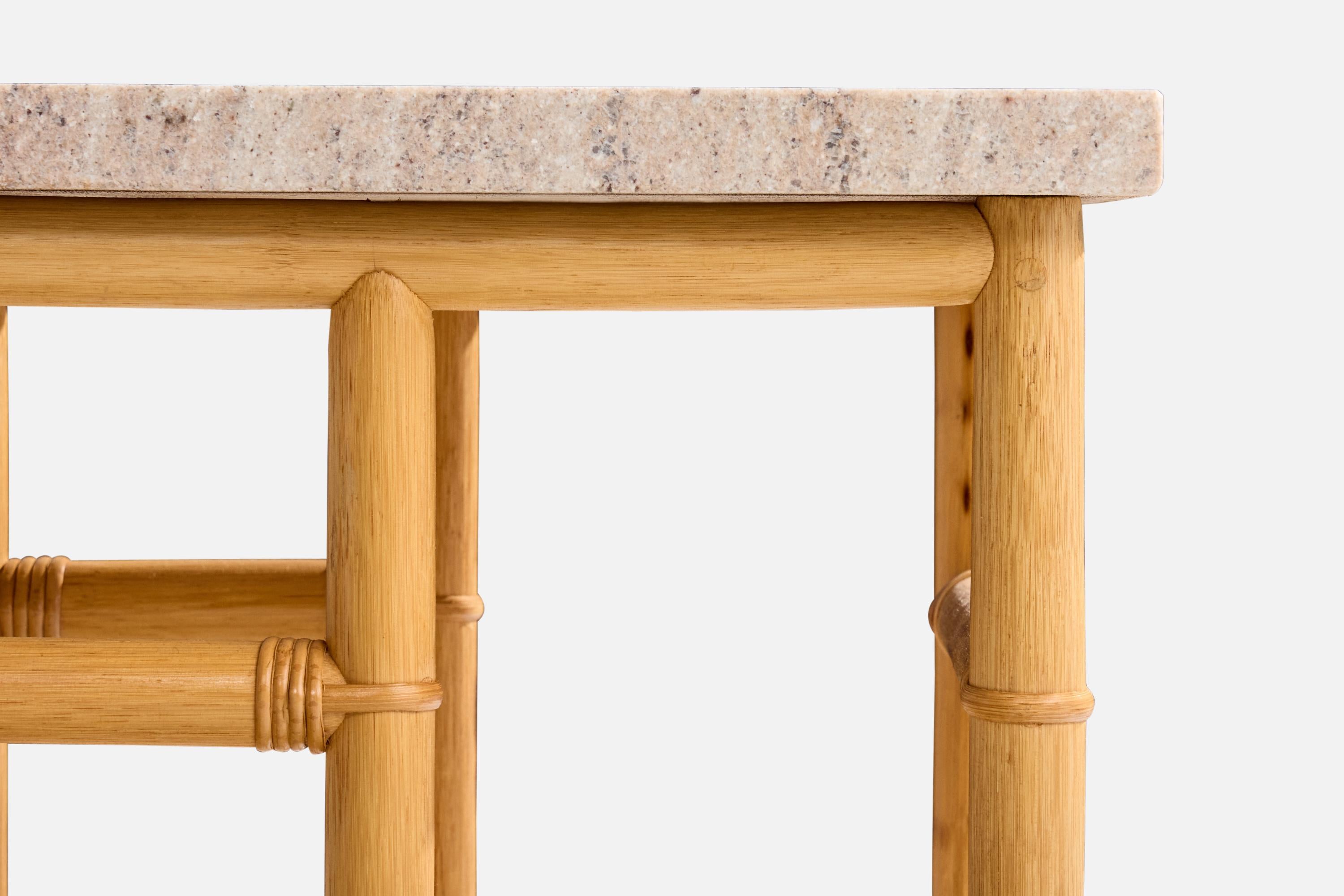 American Designer, Side Tables, Bamboo, Rattan, Marble, USA, 1970s For Sale 3