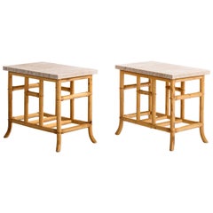American Designer, Side Tables, Bamboo, Rattan, Marble, USA, 1970s