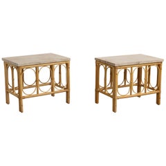 American Designer, Side Tables, Bamboo, Rattan, Marble, USA, 1970s