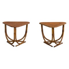 American Designer, Side Tables, Bamboo, Wood, Rattan, USA, 1950s