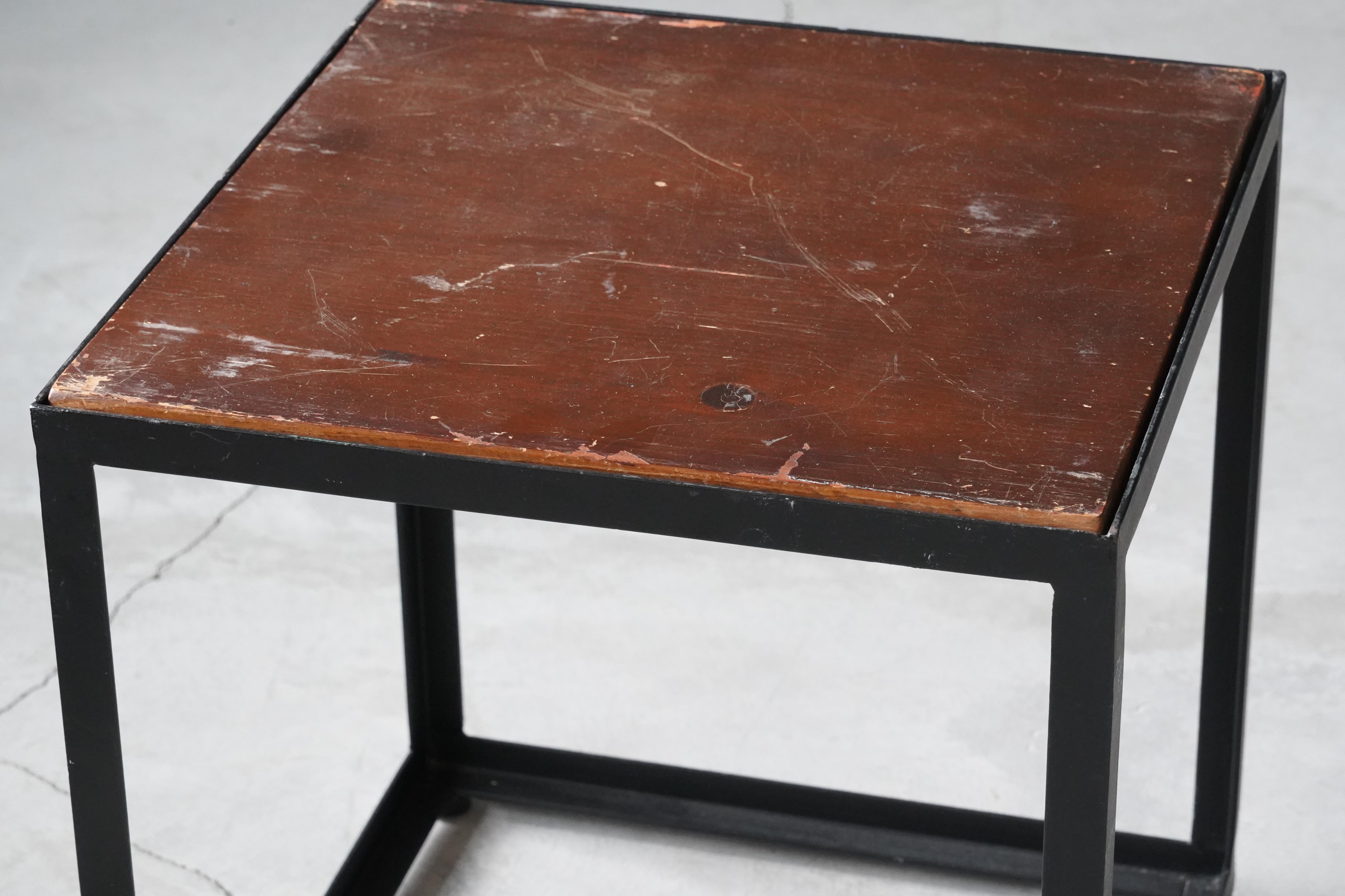American Designer, Side Tables, Lacquered Metal, Wood, United States, 1940s In Fair Condition In High Point, NC