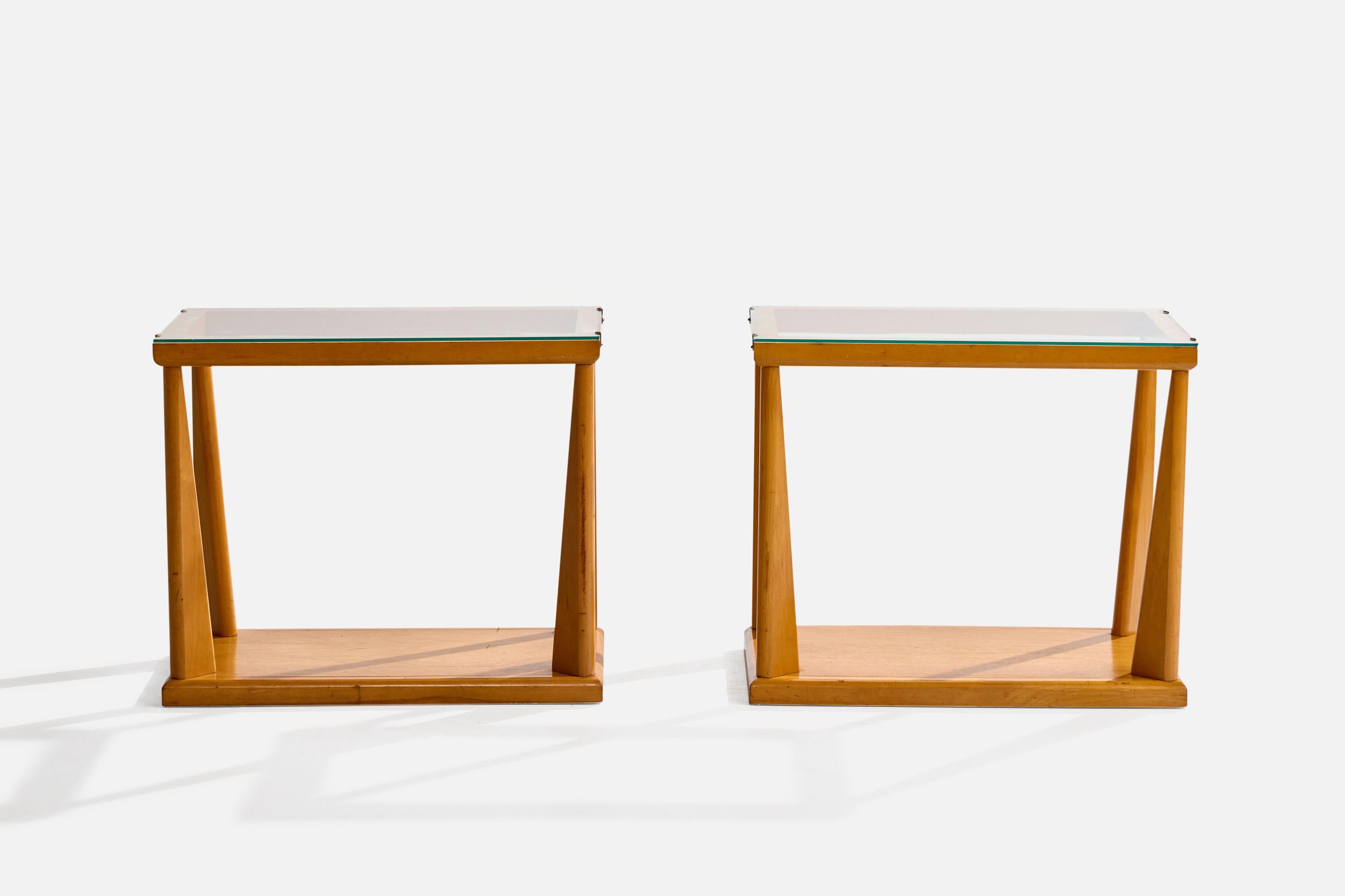 American Designer, Side Tables, Mahogany, Glass, Metal, USA, 1950s Moderno de mediados de siglo en venta