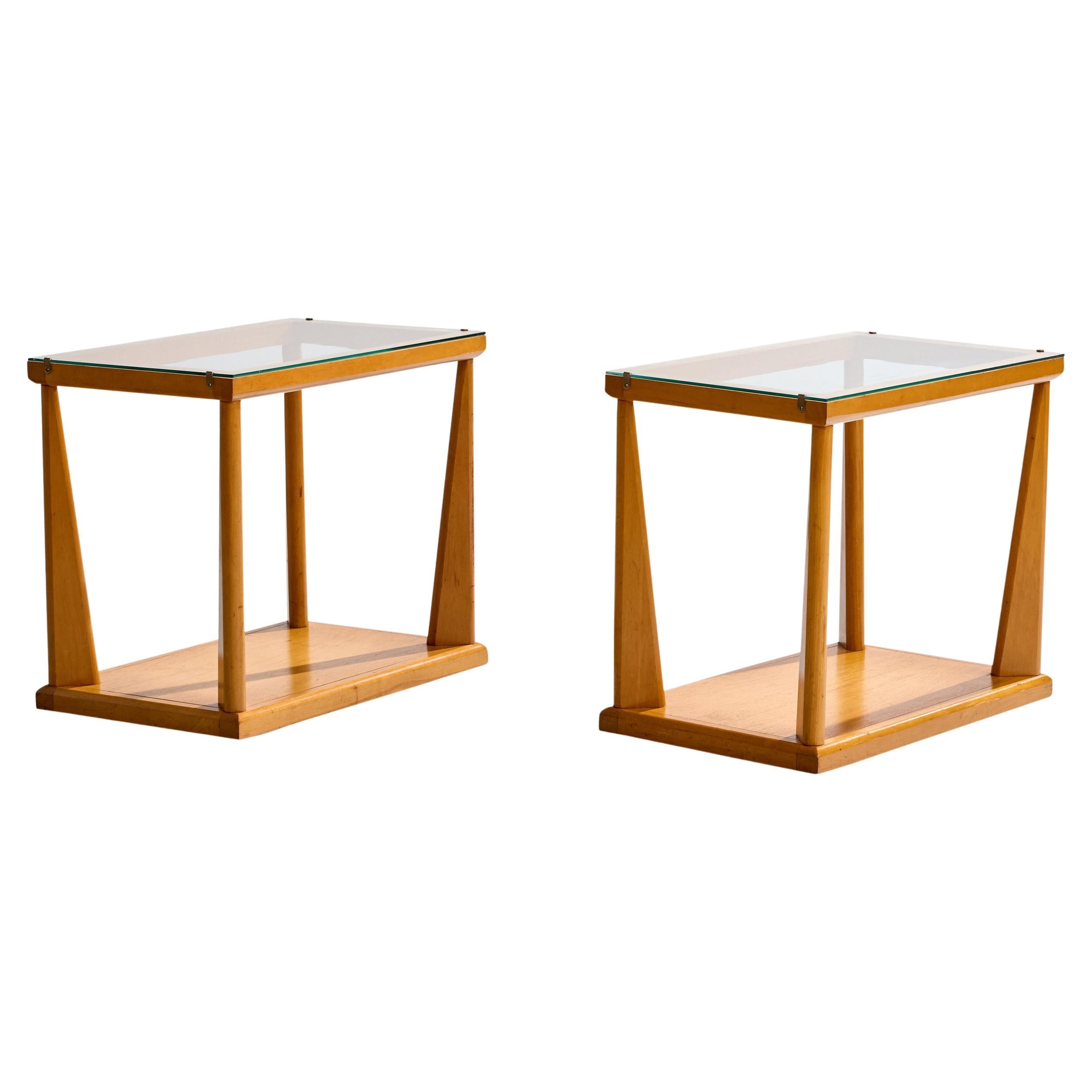 American Designer, Side Tables, Mahogany, Glass, Metal, USA, 1950s