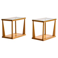 American Designer, Side Tables, Mahogany, Glass, Metal, USA, 1950s