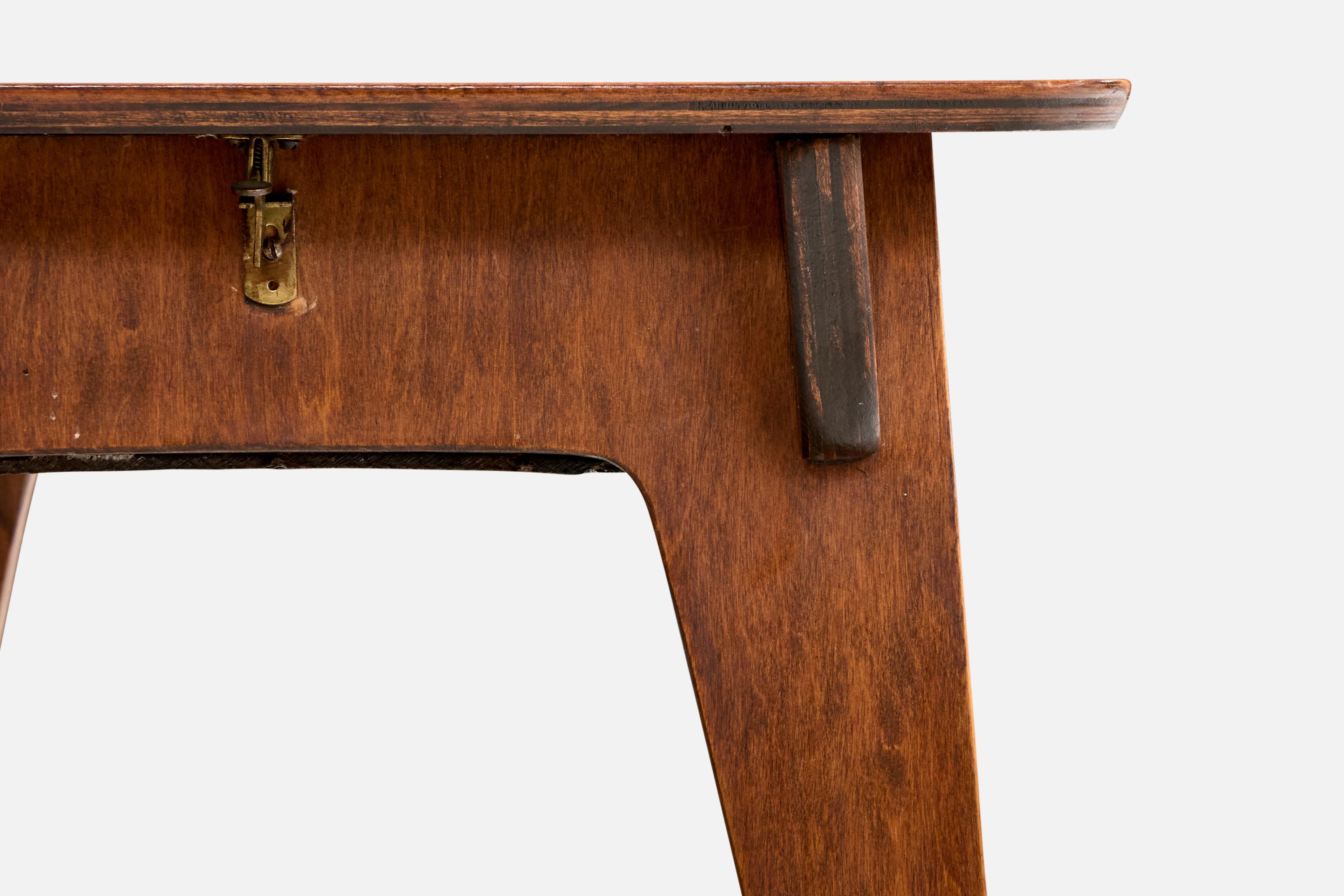 American Designer, Side Tables, Plywood, Brass, USA, 1930s For Sale 7