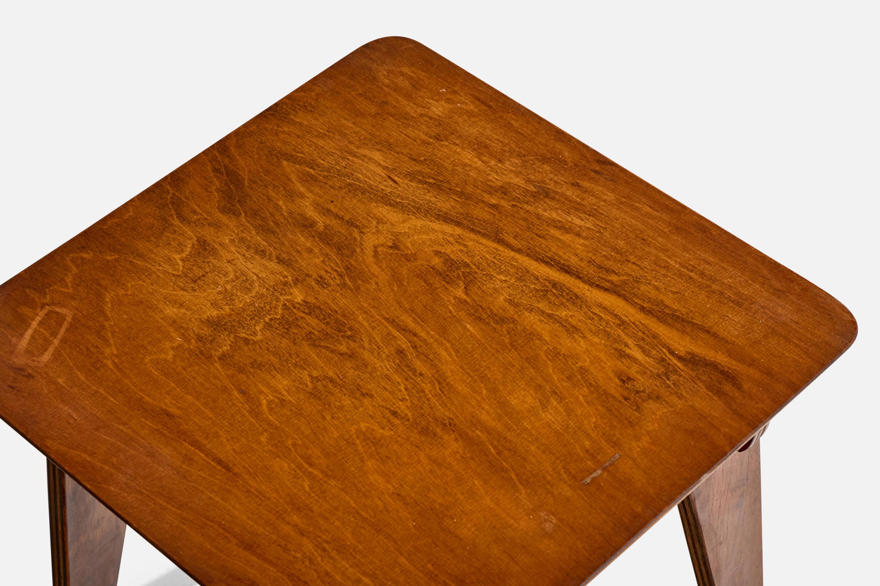 American Designer, Side Tables, Plywood, Brass, USA, 1930s For Sale 8