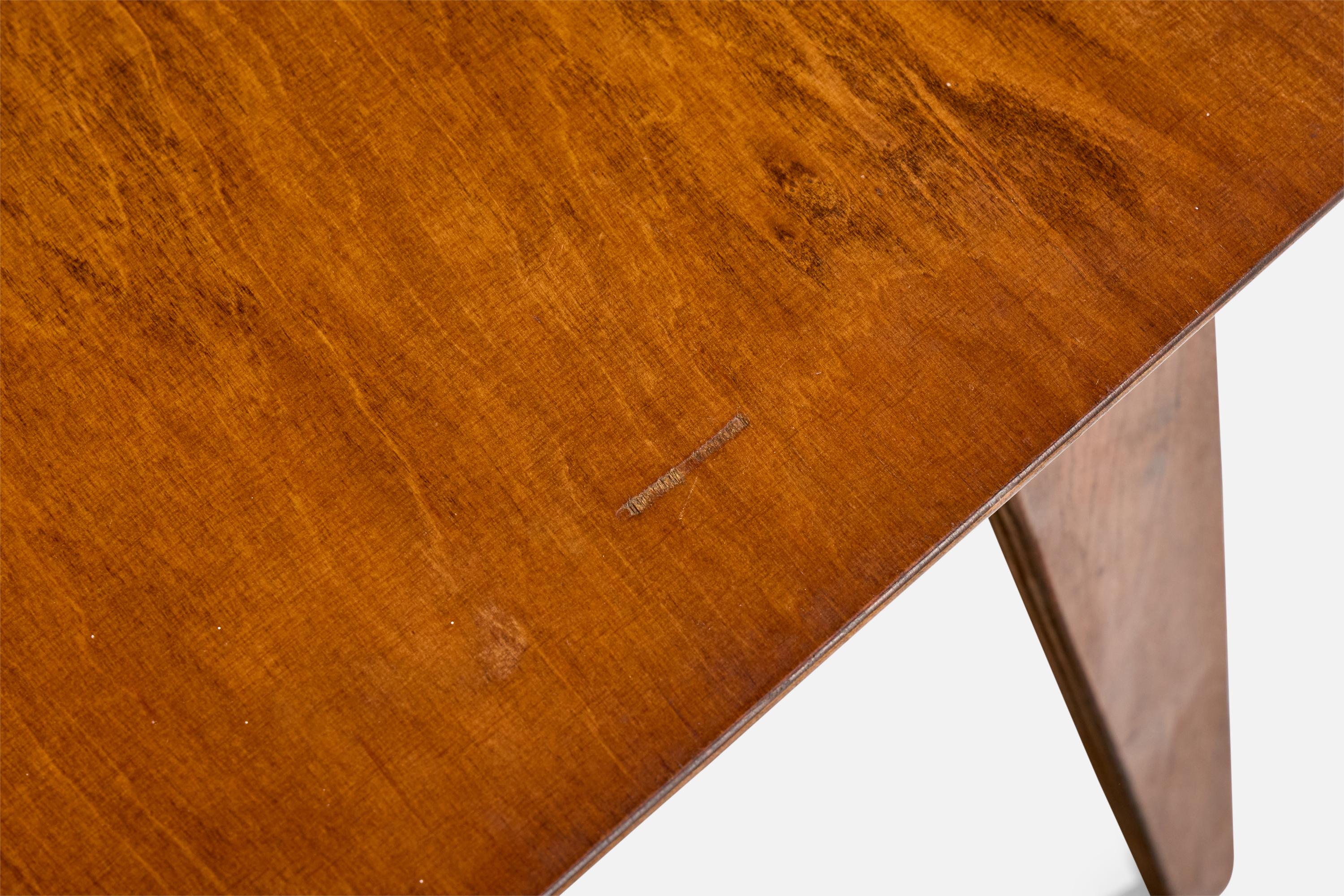 Mid-Century Modern American Designer, Side Tables, Plywood, Brass, USA, 1930s For Sale