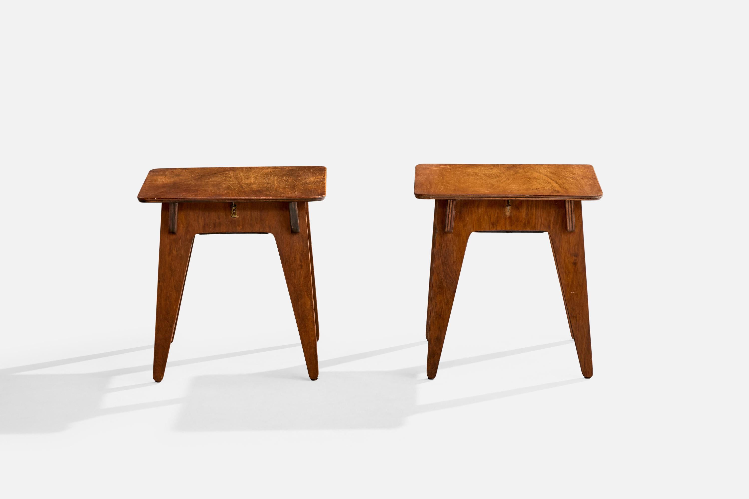 American Designer, Side Tables, Plywood, Brass, USA, 1930s For Sale 3