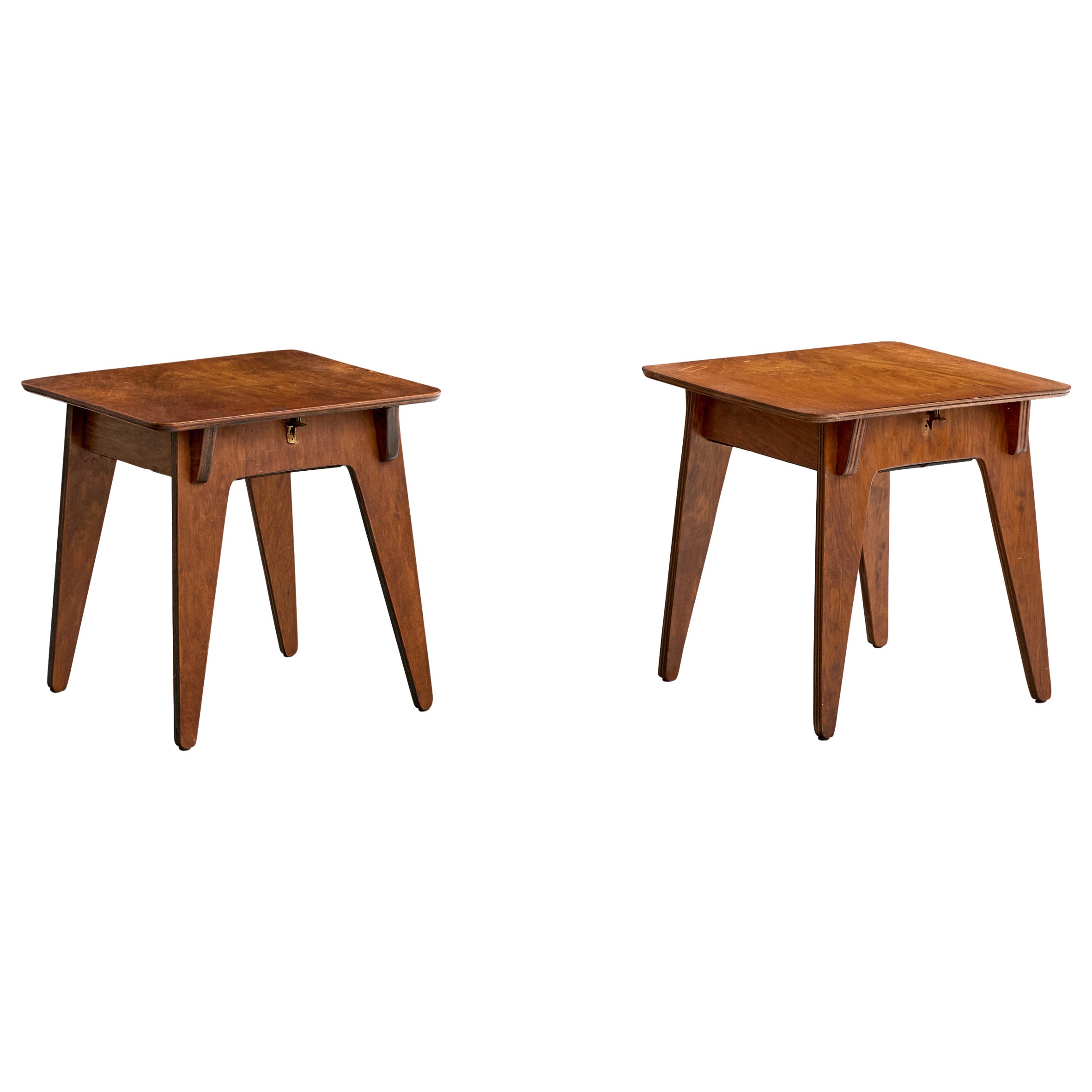 American Designer, Side Tables, Plywood, Brass, USA, 1930s For Sale