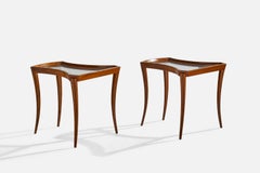 American Designer, Side Tables, Walnut, Glass, USA, 1940s
