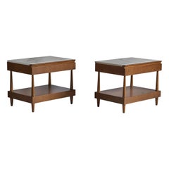 American Designer, Side Tables, Walnut, Marble, USA, 1950s