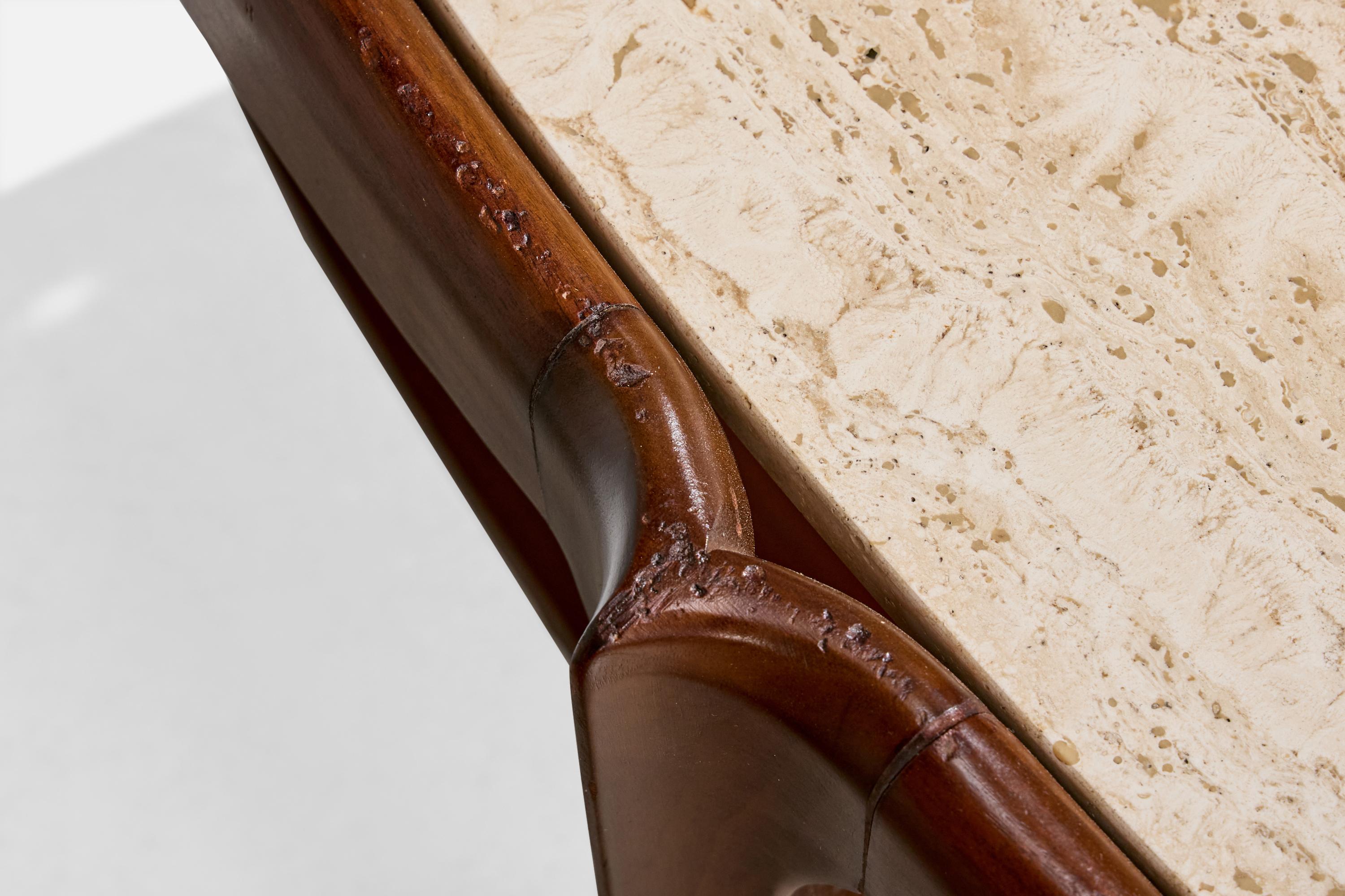 American Designer, Side Tables, Walnut, Travertine, USA, 1950s en venta 3