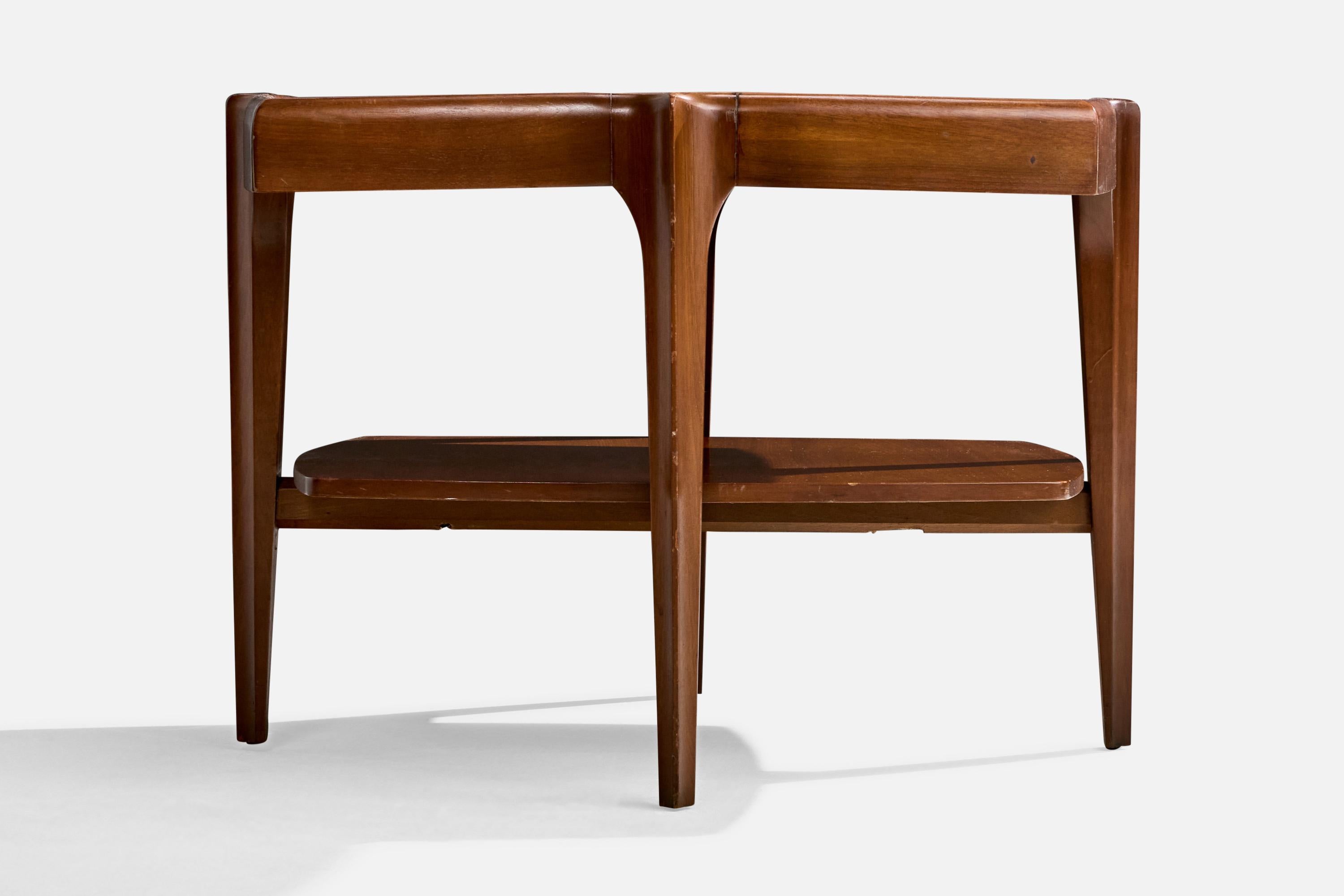 American Designer, Side Tables, Walnut, Travertine, USA, 1950s mediados del siglo XX en venta