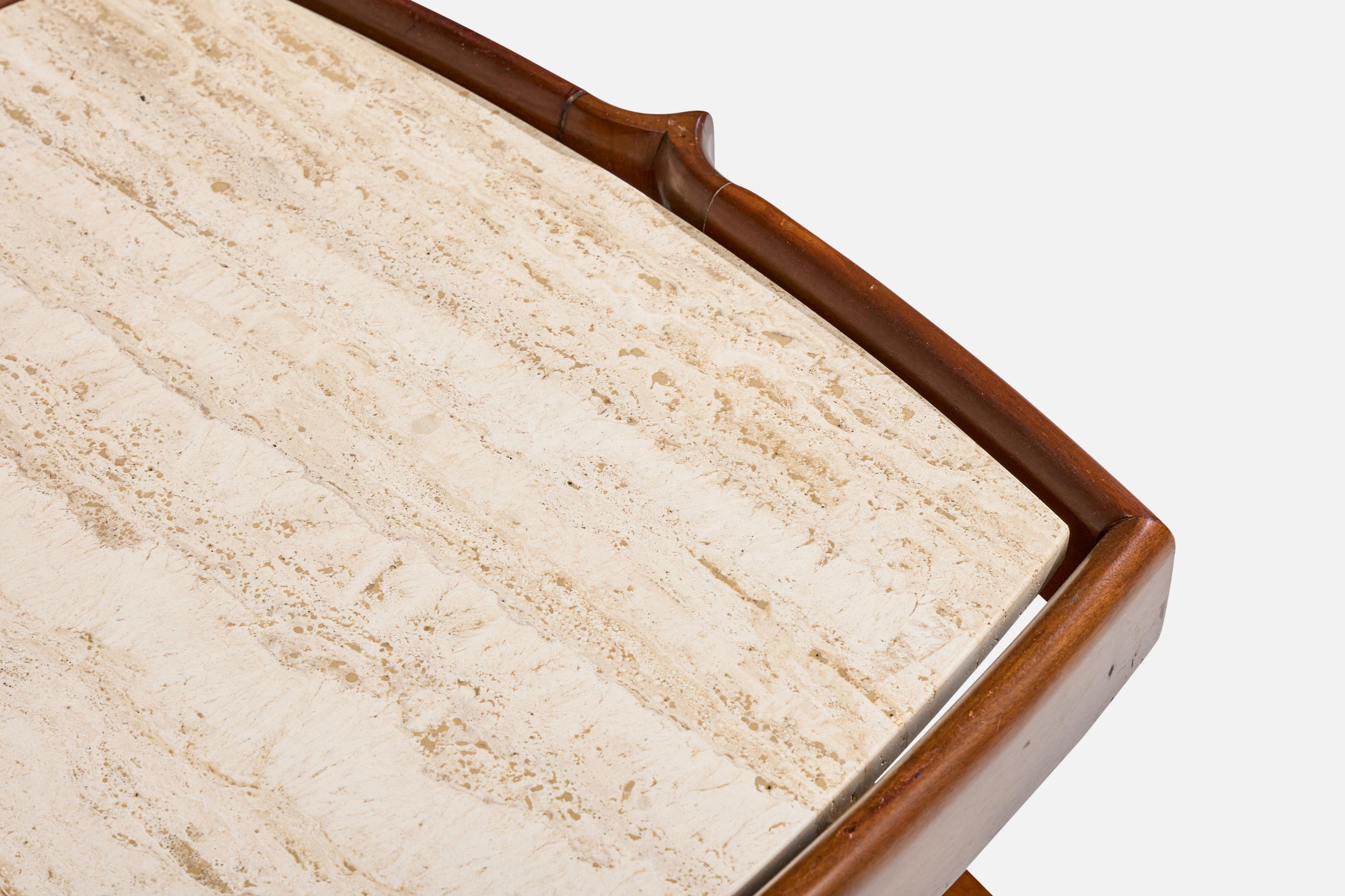 American Designer, Side Tables, Walnut, Travertine, USA, 1950s en venta 2