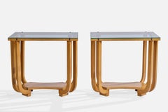 American Designer, Side Tables, Wood, Glass, USA, 1950s