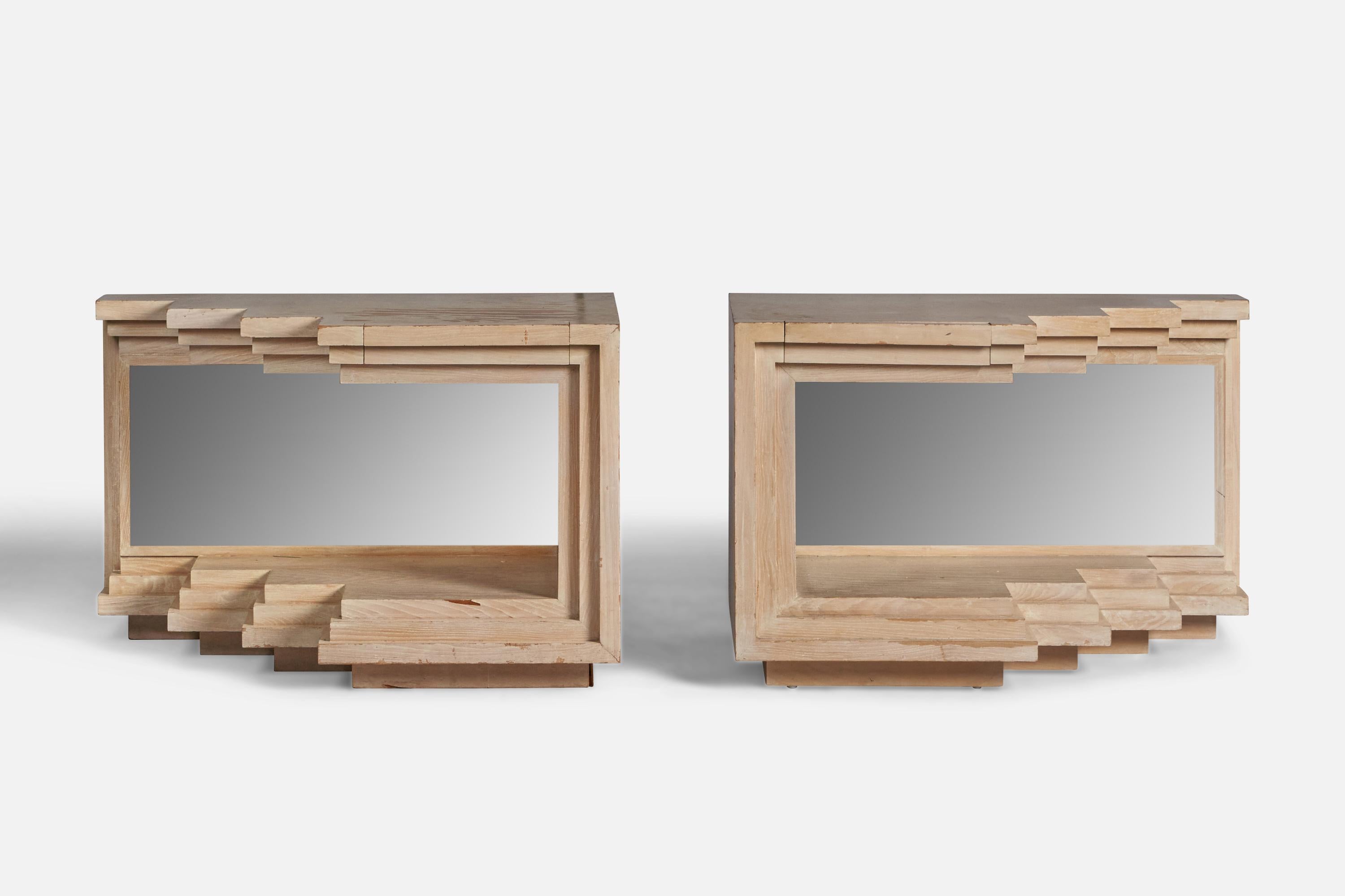 Late 20th Century American Designer, Sizeable Nightstands, Oak, Mirror, USA, 1970s For Sale