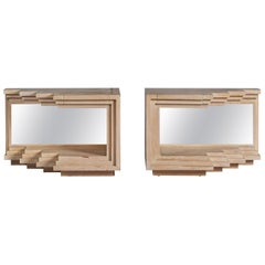 American Designer, Sizeable Nightstands, Oak, Mirror, USA, 1970s