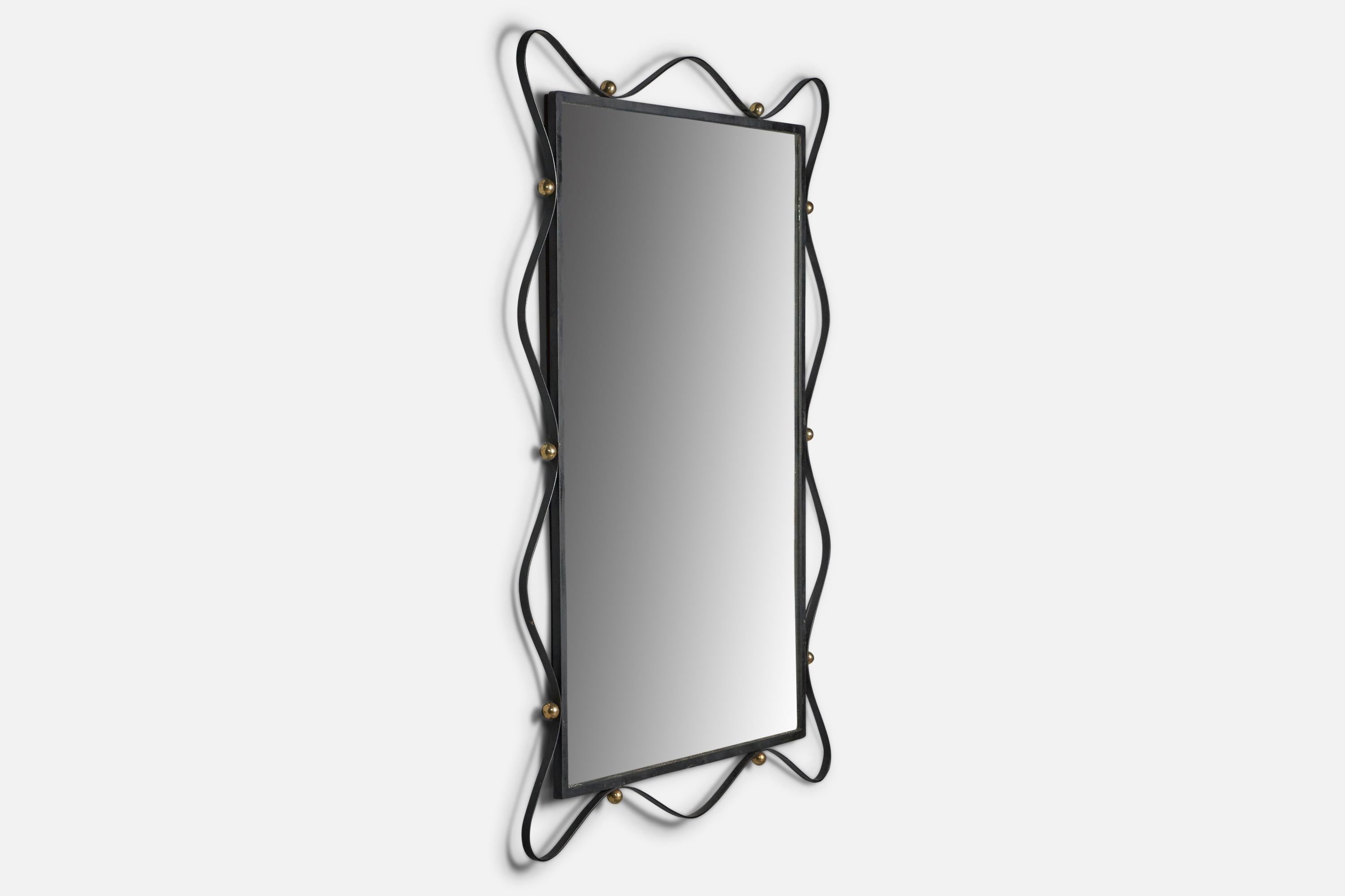 Mid-20th Century American Designer, Sizeable Wall Mirror, Metal, Brass, France, 1950s For Sale
