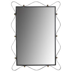 Diseñador americano, Espejo de pared de gran tamaño, Metal, Latón, Francia, Años 50