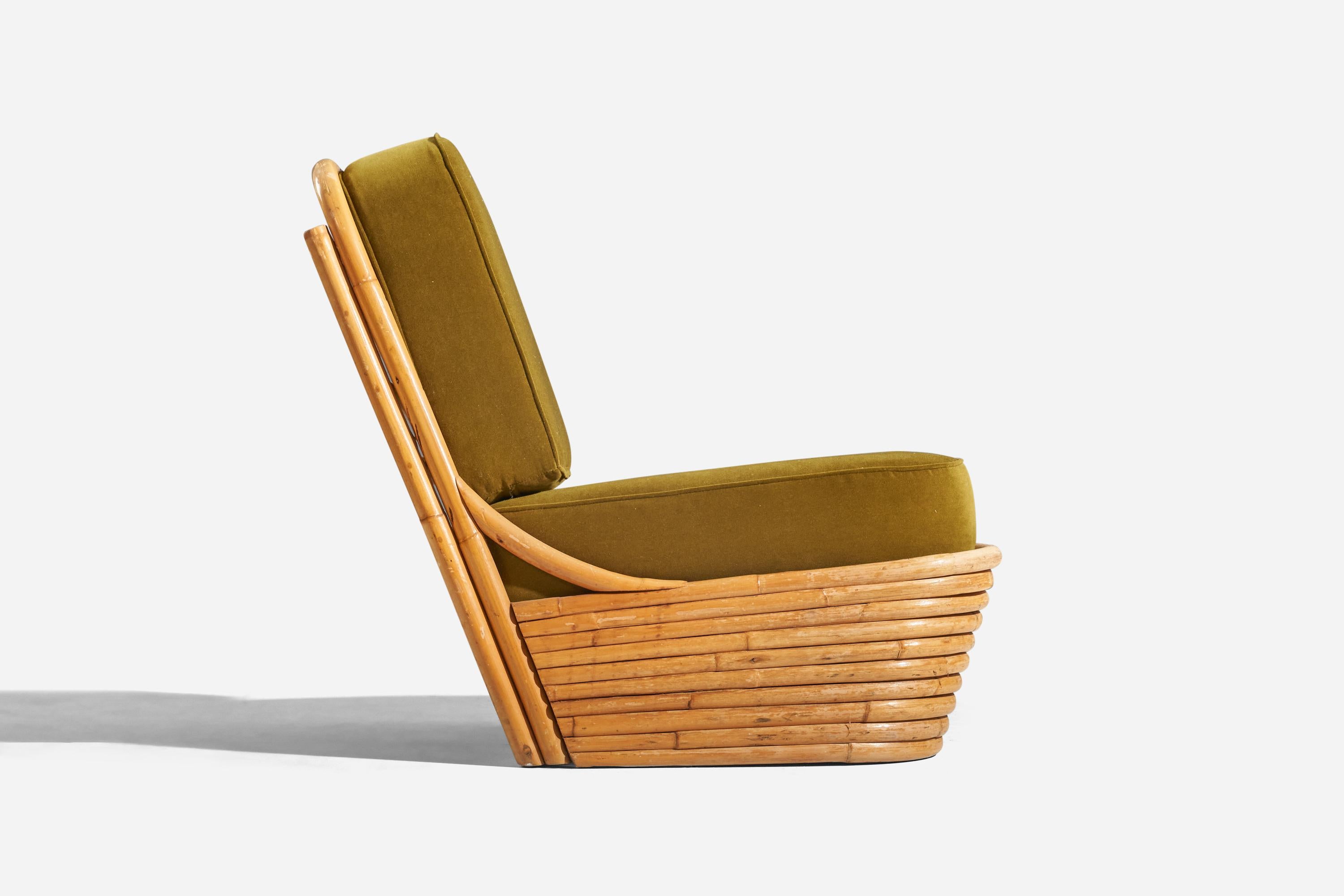 Mid-20th Century American Designer, Slipper Chair, Bamboo, Green Velvet, USA, 1950s