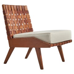 American Designer, Slipper Chair, Oak, Leather, Fabric, USA, 1950s